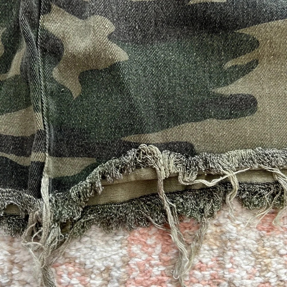 Hayden Paper Bag Waist Skirt Green Camo Mini Skirt Distressed Hem Summer Shorts - Picture 5 of 6